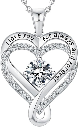 Jewelry for Women Wife Infinity Heart Birthstone I Love You Necklace S925 Anniversary Women Necklaces for Her Wife Birthday Gift Ideas, Birthday Present for Girlfriend Mom Daughter Sterling Silver