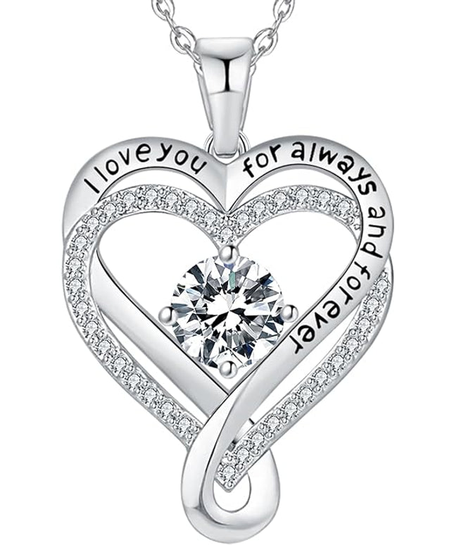 Jewelry for Women Wife Infinity Heart Birthstone I Love You Necklace S925 Anniversary Women Necklaces for Her Wife Birthday Gift Ideas, Birthday Present for Girlfriend Mom Daughter Sterling Silver