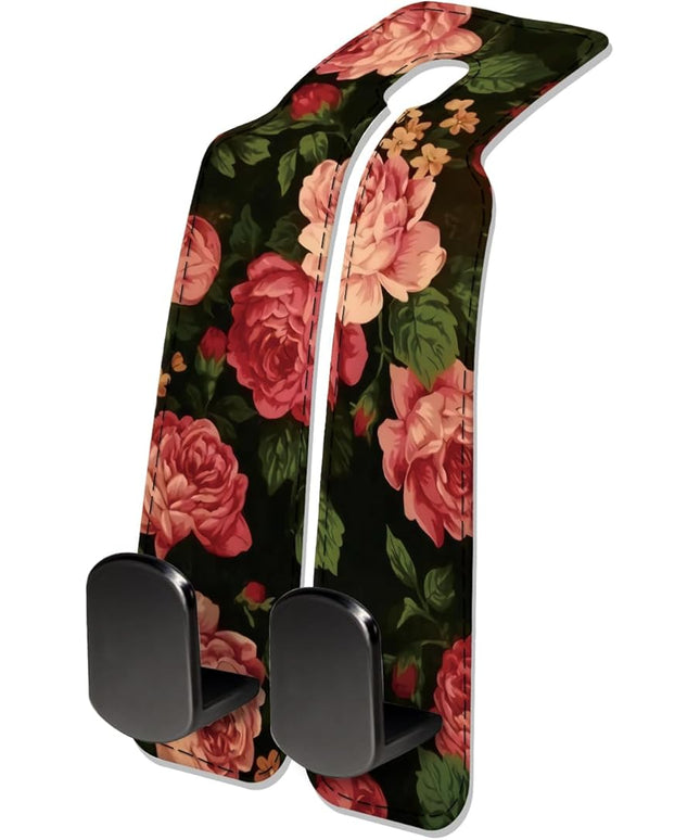 Car Seat Headrest Hook, Universal Leather Cute Hanger Holder Hook, Storage Organizer Interior Accessories for Purse Bags Handbag Cute Red Flowers