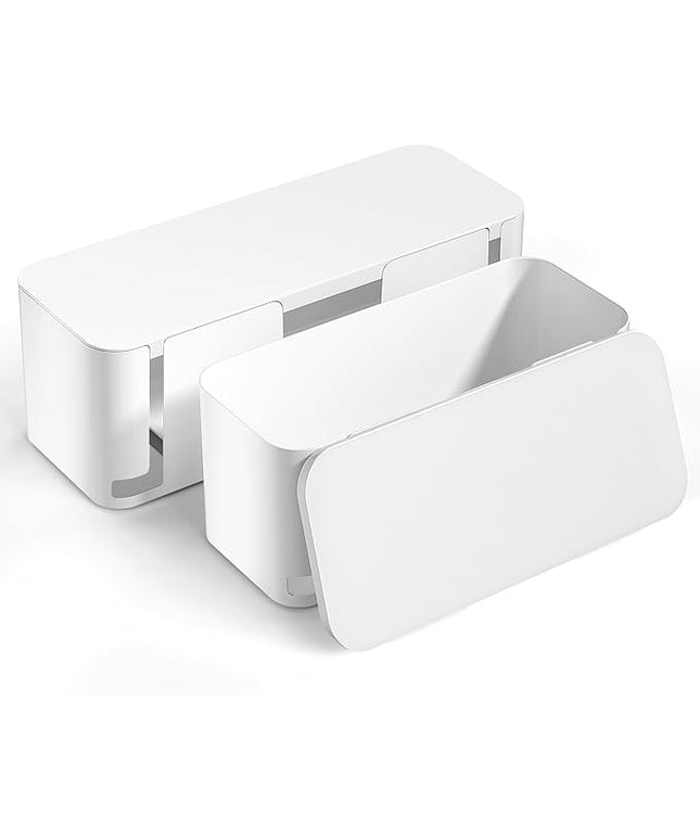 YECAYE 2 Pack Cable Management Box, Pet Friendly Cord Organizer Box for Home & Office, Child-Proof Cable and Power Strip Protector Box, Wire Hider and Cord Organizer for Desk, White
