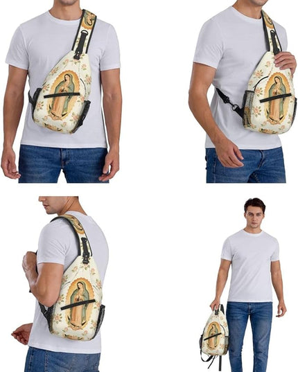 Our Lady of Guadalupe Sling Bag Crossbody Bags Clovers Chest Bag for Travel Hiking for Men Women Flower Mary 4