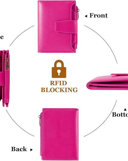 Airkit Small Wallet Women RFID Blocking Soft Leather Bifold Compact Card Holder Wallet for Women with Zipper Coin Pocket 4 ID Window