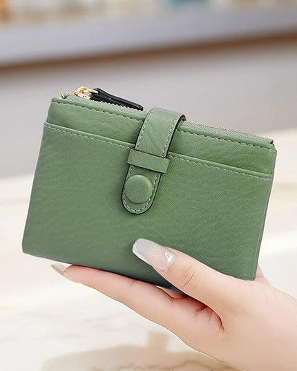 AOXONEL Women's Wallets Leather Wallets for Women Rfid Small Ladies Wallet Billfolds for Women,Trifold Mini Wallets for Women with Double Zipper Coin Pocket (Green)