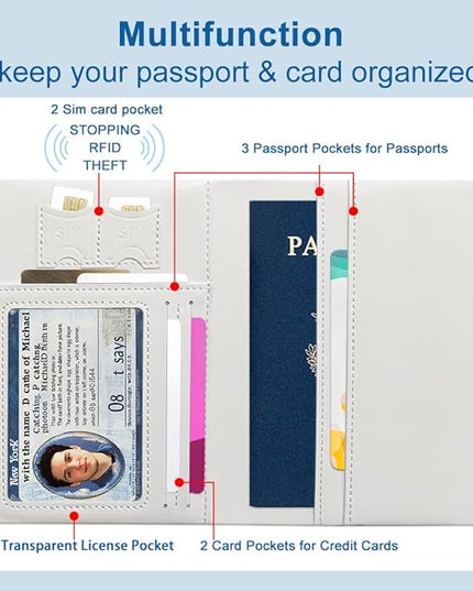PU Leather Passport Holder Cover 5.9×4.3 Inch with Credit Card Slot and Boarding Pass Slot Combo Blocking Passport Holder Wallet Cover Case for Travel Boarding Essentials (Peacock)