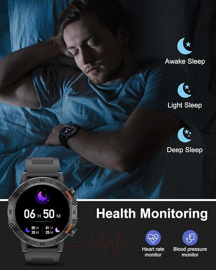 SUNKTA Military Smartwatches for Men,120 Sports Modes Smart Watches with Bluetooth Call (Answer/Dial Calls), 5ATM Waterproof Rugged Tactical Fitness Tracker 1.39''HD Smart Watch for iPhone Android
