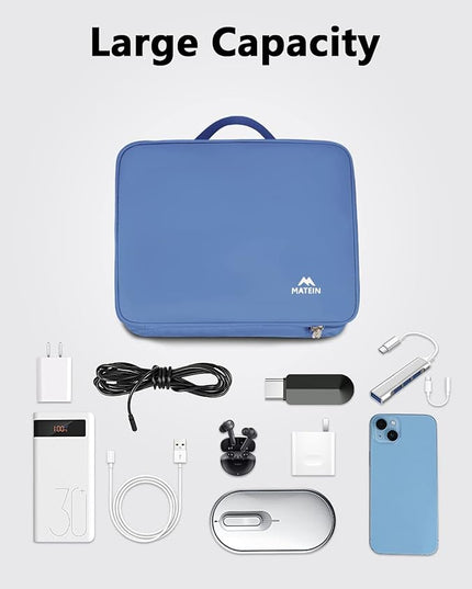 MATEIN Electronics Organizer, Cable Organizer Bag Electronic Accessories Case with Handle for Cable, Cord, Tablet, Charger, Phone, Double Layers Tech Case Travel Gifts for Men and Women, Blue