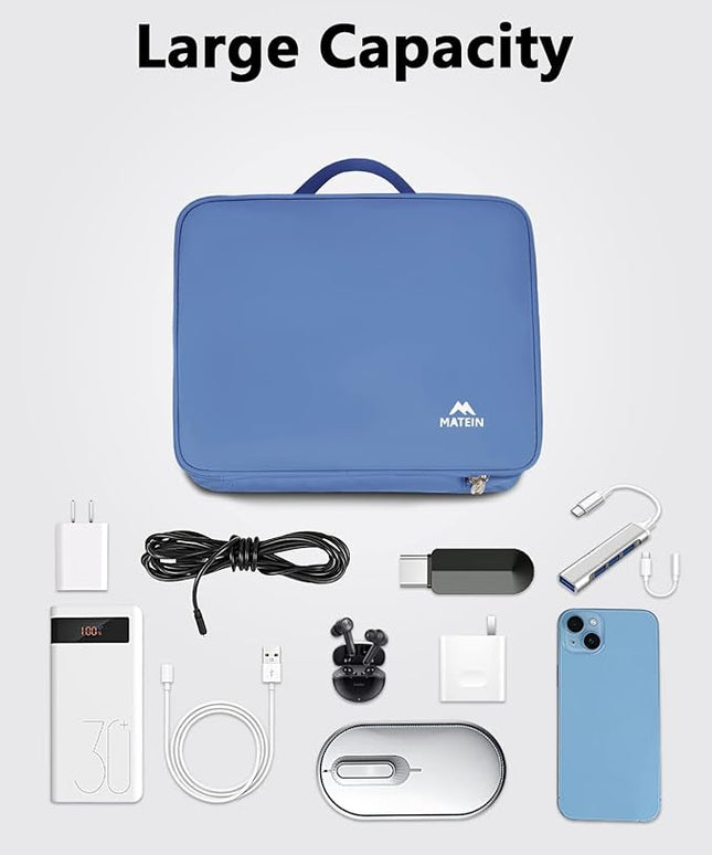 MATEIN Electronics Organizer, Cable Organizer Bag Electronic Accessories Case with Handle for Cable, Cord, Tablet, Charger, Phone, Double Layers Tech Case Travel Gifts for Men and Women, Blue