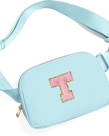 Gitus Gifts for 7 8 9 10 11 Year Old Girls Belt Bag Fanny Pack Crossbody Bags with Initial Letter Patch Birthday Gifts for Daughter Sister Friends Teen girls (Icing Blue-T)