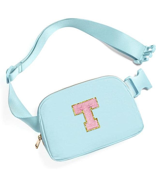 Gitus Gifts for 7 8 9 10 11 Year Old Girls Belt Bag Fanny Pack Crossbody Bags with Initial Letter Patch Birthday Gifts for Daughter Sister Friends Teen girls (Icing Blue-T)