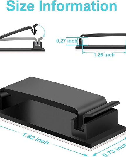 Cable Management Clips, Large Cord Clips for Under Desk Wire Management, Adhesive Organizer Multiple Cord (Computer/PC, Network, TV, Ethernet) Black 20 PCS
