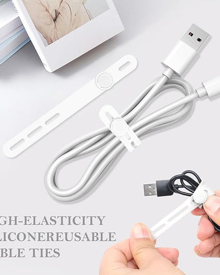 Donruby 30Pcs Silicone Cable Ties - Reusable & Washable with Adjustable Locking Buckles, High Elasticity Cable Management Straps for Home, Office, School, Travel Essential Cord Organizer (White)