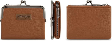 Montana West Wrangler Women's Wallet RFID Blocking Wallets Small Bifold Credit Card Holder with Kiss Clasp Brown