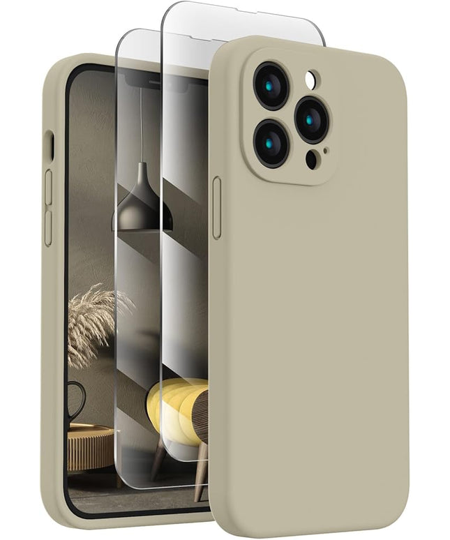 FireNova Designed for iPhone 13 Pro Case, Silicone Upgraded [Camera Protection] Phone Case with [2 Screen Protectors], Soft Anti-Scratch Microfiber Lining Inside, 6.1 inch, Khaki