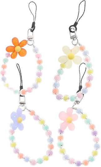 4pcs Bohemian Beaded Phone Charm Chain with Wrist Strap Key Chain and Backpack Decoration Lightweight Colorful Handmade Phone Lanyards for Women