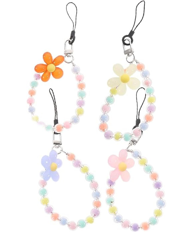 4pcs Bohemian Beaded Phone Charm Chain with Wrist Strap Key Chain and Backpack Decoration Lightweight Colorful Handmade Phone Lanyards for Women