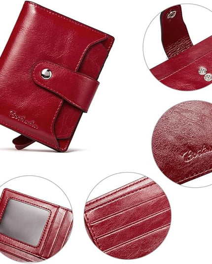BOSTANTEN Women Leather Wallet RFID Blocking Small Bifold Zipper Pocket Wallet Card Case Purse with ID Window