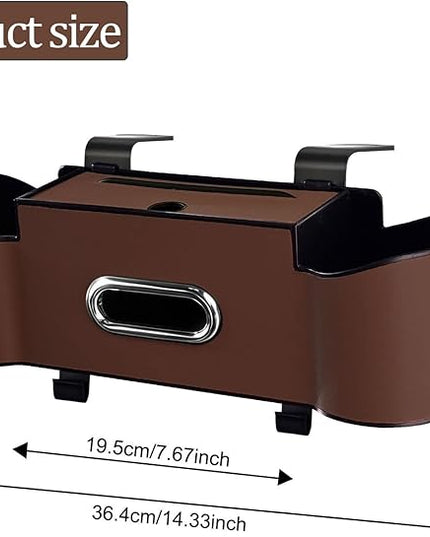 Car Backseat Organizer for Kids & Travelers - 4 in 1 Multifunctional Car Seat Back Storage with Cup Holder, Tissue Box, Snack/Handbag Holder - Nappa Leather Universal Fit for SUV/Van/Sedan (Brown)