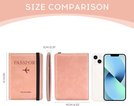 ILIYAH-Passport Cover-Passport Holder Travel Wallet-RFID-Blocking Passport Case Travel Accessories Card Holder Wallet Unisex Travel Gifts（Pink）
