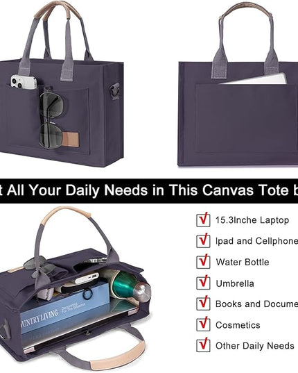 Canvas Tote Bag for Women Crossbody Work Purse with Pockets Top Handle Handbag Satchel Bags for Travel Nurse Teacher