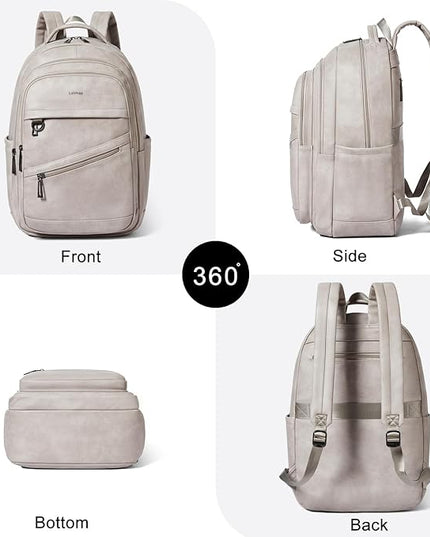 43L Backpack for Women Men - Vegan Leather Backpack Purse Travel Carry-on Bag College Bookbag Work fits 17" Laptop,Ash Gray Retro