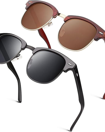 GQUEEN Classic Horn Rimmed Semi Rimless Polarized Sunglasses for Men Women GQO6