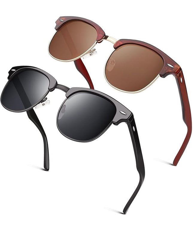 GQUEEN Classic Horn Rimmed Semi Rimless Polarized Sunglasses for Men Women GQO6