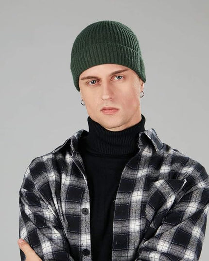 ROYBENS 4 Pack Wool Fisherman Beanies for Men, Knit Short Watch Cap Winter Warm Hats