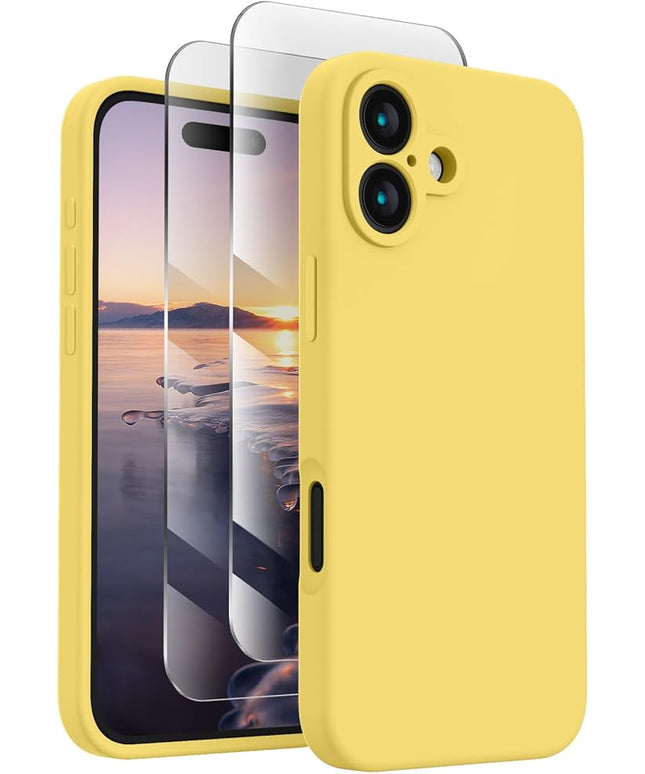 FireNova Designed for iPhone 16 Plus Case, Silicone Upgraded [Camera Protection] Case with [2 Screen Protectors], Soft Anti-Scratch Microfiber Lining Inside, 6.7 inch, Yellow