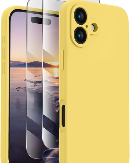 FireNova Designed for iPhone 16 Case, Silicone Upgraded [Camera Protection] Phone Case with [2 Screen Protectors], Soft Anti-Scratch Microfiber Lining Inside, 6.1 inch, Yellow