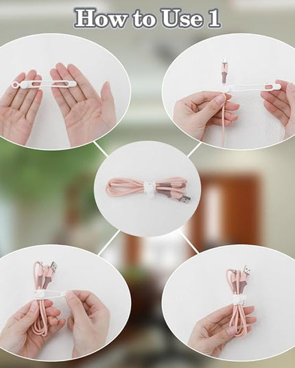 12Pcs White Silicone Cord Strap, Silicone Cable Ties, Reusable Cable Ties Management Organizer, Multipurpose Elastic Cord Organizer for Bundling and Fastening Cable