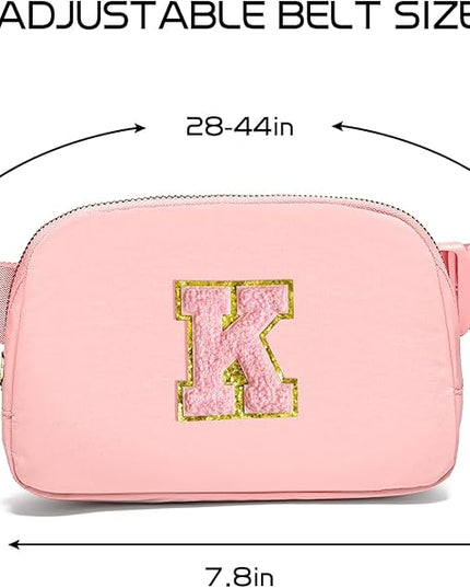 Gitus Belt Bag Fanny Pack Crossbody Bags with Initial Letter Patch Cute Stuff Birthday Gifts for Teenager Girls Trendy Preppy Stuff for Teen Girls Cool Stuff for Teens (Light Pink-K)