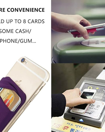 3Pack Cell Phone Card Holder Pocket for Back of Phone,Stretchy Stick on Wallet Credit Card ID Case Pouch Sleeve Self Adhesive Sticker with Flap for iPhone Samsung Galaxy-2Black+1Purple