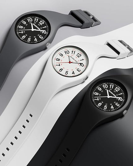 GOLDEN HOUR Waterproof Sports Analog Unisex Watches for Nurse Medical Professionals, Students - Military Time Glowing Easy to Read Dial, Jelly Silicone Strap