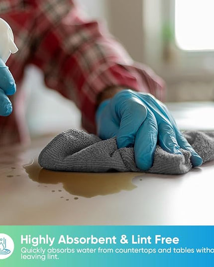 HOMEXCEL Grey Microfiber Cleaning Cloth, 24 Pack Cleaning Towels for Kitchen, Lint Free, Scratch-Free, Highly Absorbent, and Reusable Cleaning Rags for House, Window and Glass, Cars, 11.5 X11.5 inch