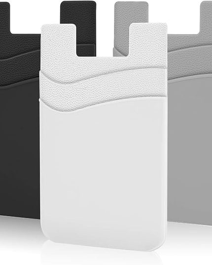 SHANSHUI Phone Wallet, Credit Card Holder for Back of Phone Case Wallet Pocket Stick on ID Bussiness Cards Sticky Pouch Compatible with iPhone, Samsung Galaxy, Android - 3 Pack Black Grey White