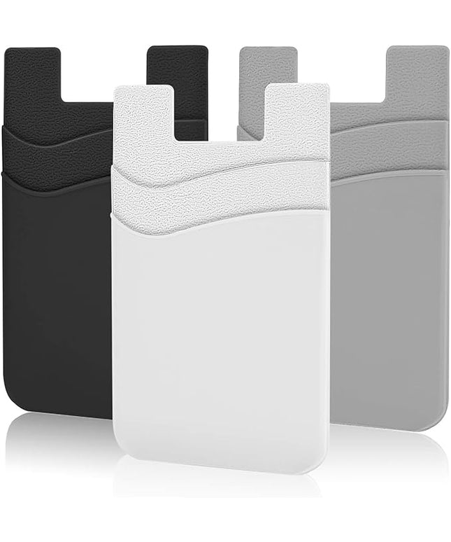 SHANSHUI Phone Wallet, Credit Card Holder for Back of Phone Case Wallet Pocket Stick on ID Bussiness Cards Sticky Pouch Compatible with iPhone, Samsung Galaxy, Android - 3 Pack Black Grey White