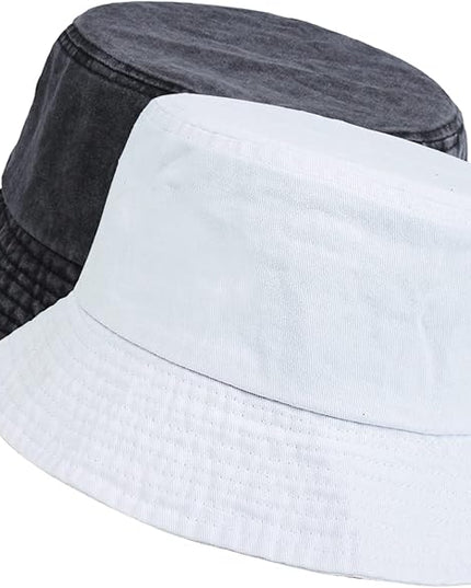 kozinu Washed Cotton Bucket Hats Packable Summer Outdoor Cap Travel Beach Sun Hat Plain Colors for Men Women