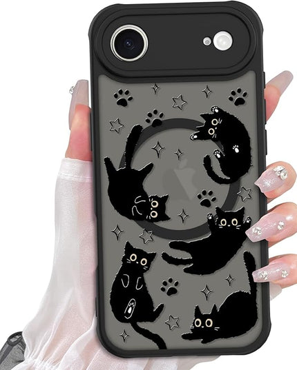 Cute Magnetic Case for iPhone Air Case [ Compatible with MagSafe ] with Black Cats Cat Pattern Design for Women Girls Boys, Soft Bumper Hard Back Kawaii Animal Protective Phone Cover