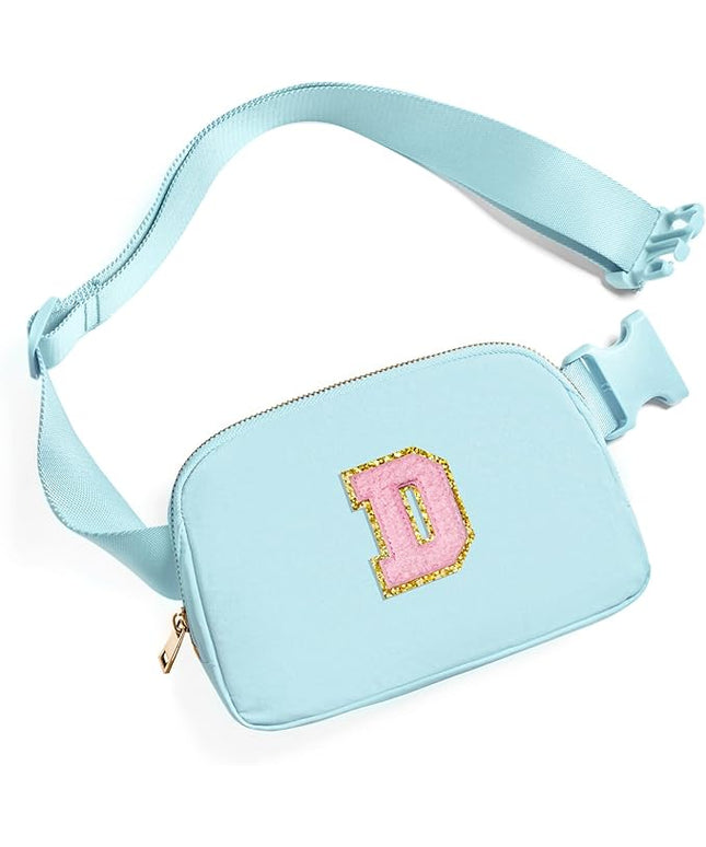 Gitus Gifts for 7 8 9 10 11 Year Old Girls Belt Bag Fanny Pack Crossbody Bags with Initial Letter Patch Birthday Gifts for Daughter Sister Friends Teen girls (Icing Blue-D)