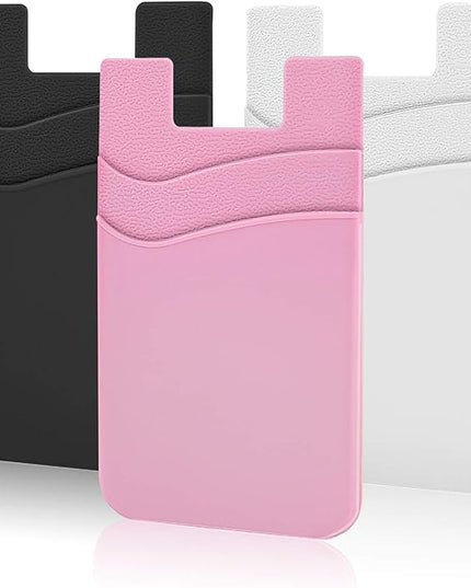 SHANSHUI Phone Pocket, Stick on Wallet Credit Business Card Holder for Back of Phone Pocket Compatible for iPhone, Android and Every Smartphones (Black,White,Pink/3pcs)