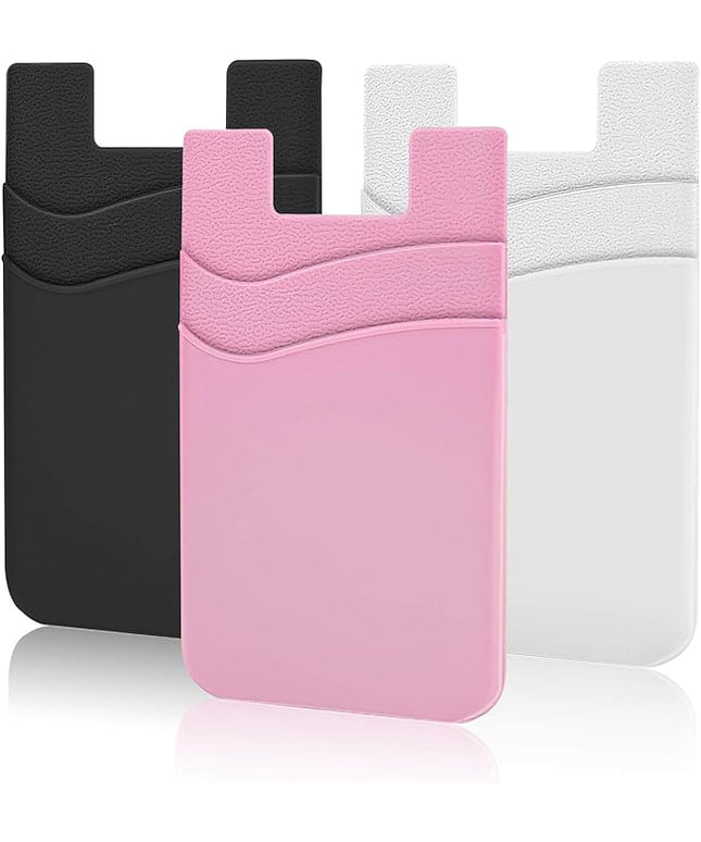 SHANSHUI Phone Pocket, Stick on Wallet Credit Business Card Holder for Back of Phone Pocket Compatible for iPhone, Android and Every Smartphones (Black,White,Pink/3pcs)