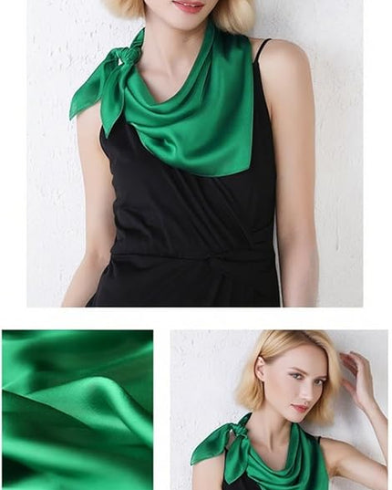CHUNG Women's Square Satin Scarf 27.5" Bandanas Solid 50s Retro Neck Scarves Emulation Silk Handbag Hair Ribbons Necktie