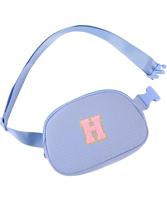 Glratn Initial Letter Fanny Pack for Girls,Patch Belt Bag,Toddler Crossbody Bags，Gifts for 3 4 5 6 7 8 9 10 11 12 Year Old Teens Kids,Christmas Graduation Gifts for Teen Girls .(Blue-H)