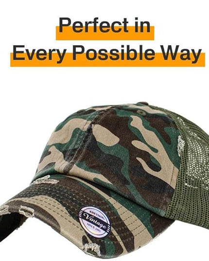 KBETHOS Vintage Washed Distressed Cotton Dad Hat Baseball Cap Adjustable Polo Trucker Unisex Style Headwear