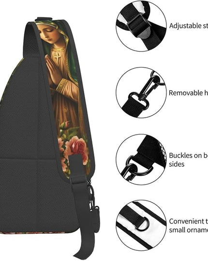 Our Lady of Guadalupe Sling Bag Crossbody Bags Clovers Chest Bag for Travel Hiking for Men Women Flower Mary 3