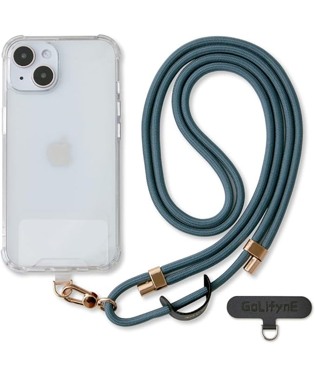 Universal Phone Lanyard, Anti-Theft Crossbody Strap for iPhone 17 Pro Max and Most Smartphones, Adjustable Cell Phone Neck Holder w/ 2 Non-Adhesive Tether Tabs for Men and Women, Teal/Gold