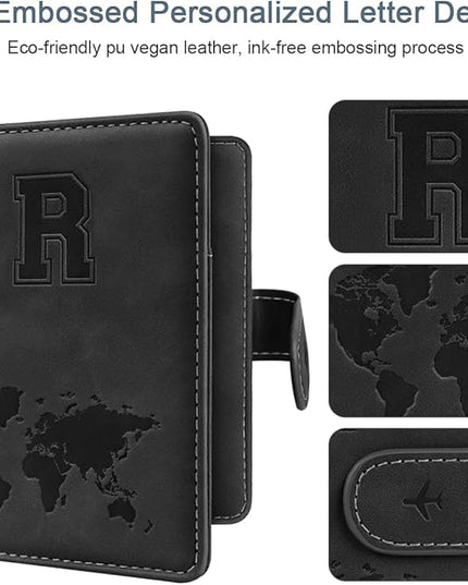 Passport Holder Wallet Cover Personalized Letter A-Z Travel Wallet RFID Blocking Passport Cover Wallet Case for Travel Passport Book Holders for Women and Men, Black-R