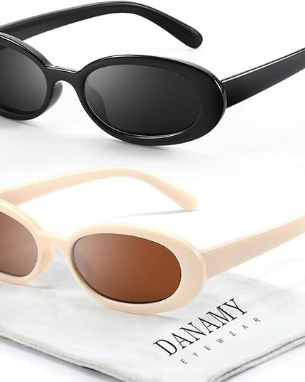 DANAMY Sunglasses Womens Retro Oval Sunglasses for Women Men Fashion Small Oval Sun Glasses 90s Vintage Driving Shades