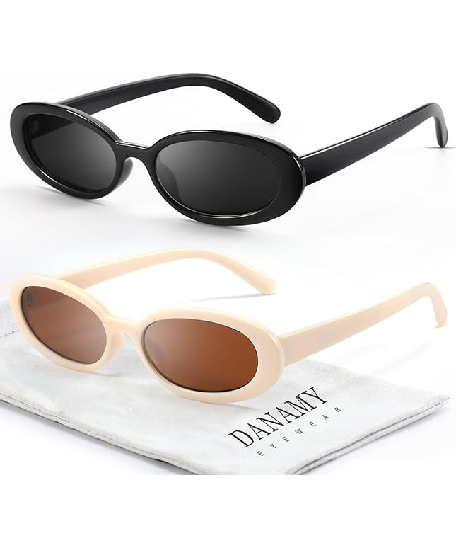DANAMY Sunglasses Womens Retro Oval Sunglasses for Women Men Fashion Small Oval Sun Glasses 90s Vintage Driving Shades