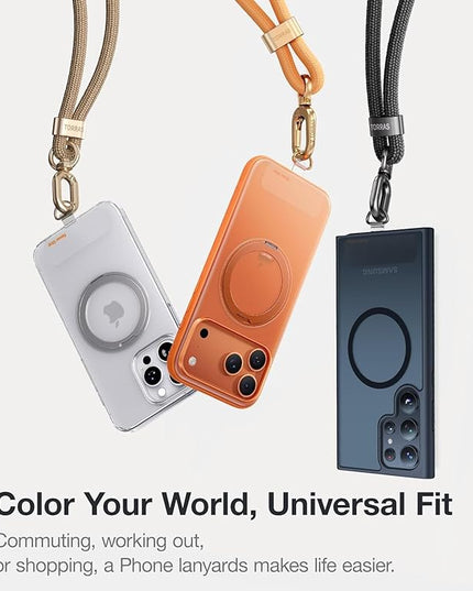TORRAS Phone Lanyard Crossbody with 2 Phone Tabs, Adjustable Anti Theft Strap for All Cellphone, Premium Metal Buckles, Skin-Friendly, Universal Cellphone Neck lanyard for Travel Essentials, Orange
